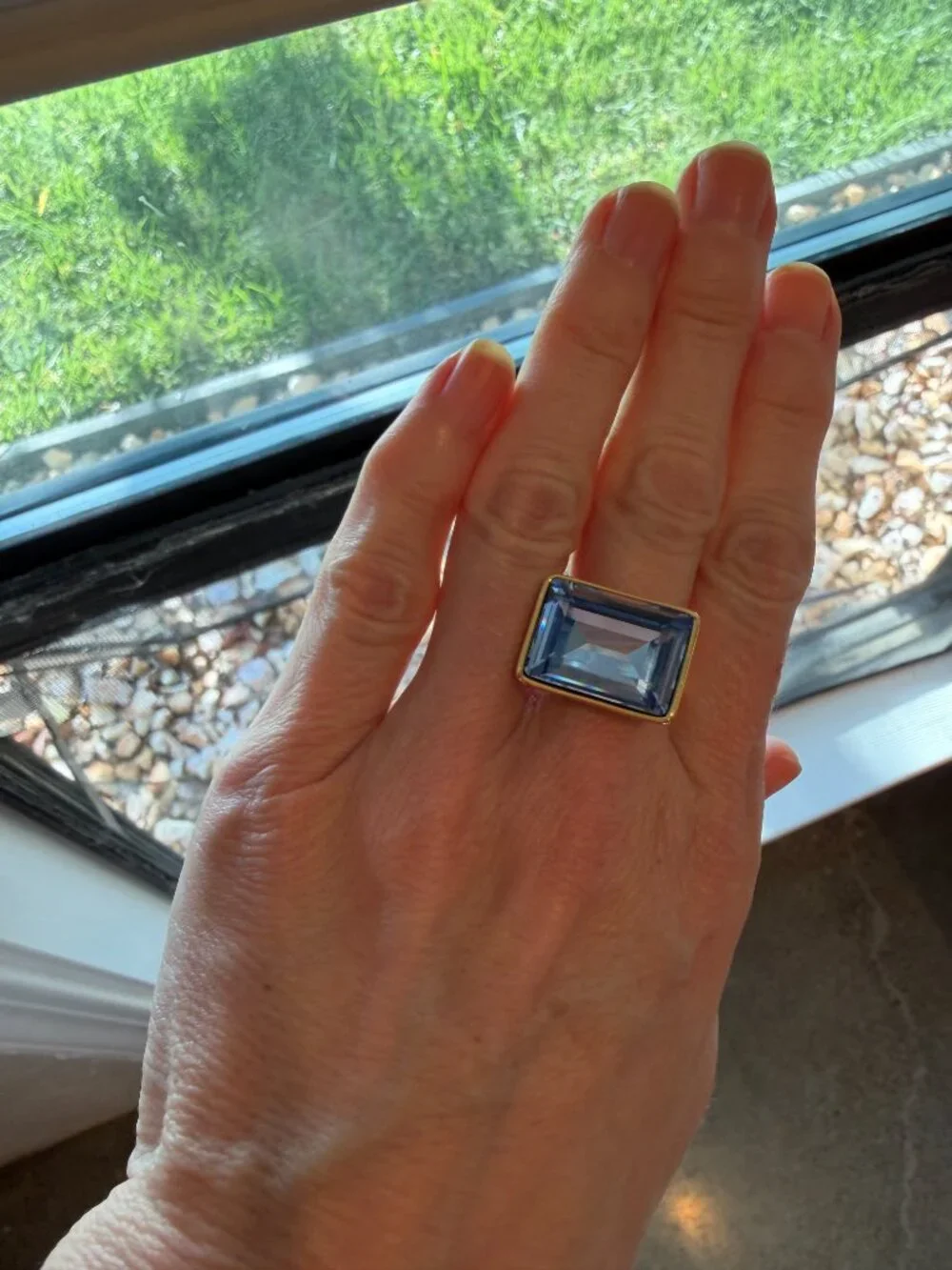 NWT Piper K 14K Gold Plate East-West Rectangular Baby Blue Crystal Ring